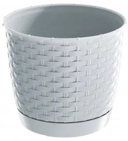 Ghiveci decorativ de flori, rotund, imitatie ratan, alb, 1.2 L, 14.5x12.7 cm, Ratolla Round 