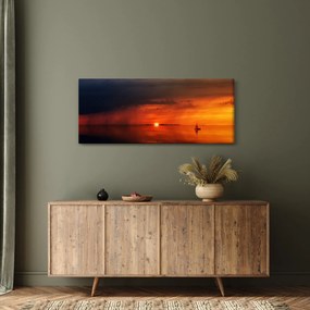 Tabloul apusului de soare cu barca (120x50 cm)