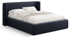 Pat matrimonial albastru închis tapițat cu spațiu de depozitare cu somieră 160x200 cm Jason – Windsor & Co Sofas