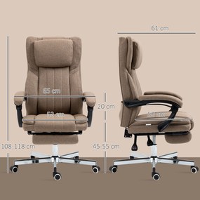 Vinsetto Scaun Rabatabil pentru Birou cu 6 Puncte și 5 Moduri de Masaj, Tetieră și Telecomandă, 65x61x105-113 cm, Maro | Aosom Romania