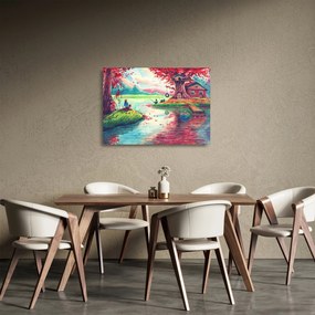 Tablou pe sticlă - Acuarelă, Golf într-un sat de munte (70x50 cm)