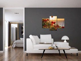 Tablou cu apus de soare cu flori de maci (90x60 cm)