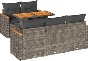vidaXL Set mobilier grădină cu perne 6 piese gri poliratan/lemn acacia