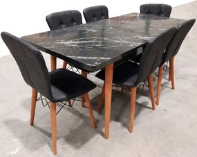 Set masa extensibila cu 6 scaune tapitate Homs cristal negru 170 x 80 cm