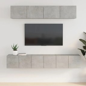 Set dulap TV, 5 piese, gri beton, lemn prelucrat 5, Gri beton, 80 x 30 x 30 cm
