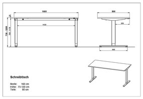 Birou cu blat cu aspect de lemn de stejar cu înălțime ajustabilă electric 80x160 cm Lissabon – Germania