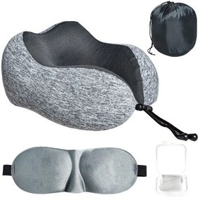 Pernă pentru călătorie, design 3D, din spumă cu memorie, Negru/Gri