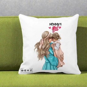 Cadou pentru Mama - Perna Personalizata Mommy's Girl Mama si Fetita, 40x40 cm, Alba Mata, Husa Detasabila, Perna Inclusa, BEKZ®