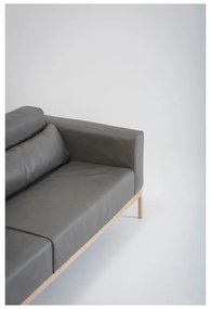 Canapea din piele bovină cu structură din lemn masiv de stejar Gazzda Fawn, 240 cm, gri închis