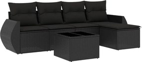 vidaXL Set mobilier de grădină cu perne, 6 piese, negru, poliratan