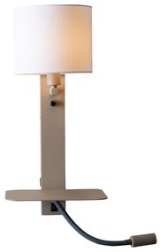 Aplica cu raft si reader LED, port USB si abajur textil alb Florence