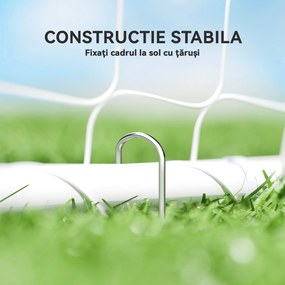 HOMCOM Poartă de Fotbal pentru Grădină și Parc cu 6 Pari în formă de U, din PE și Metal Eposidic, 301x120x200 cm, Alb | Aosom Romania