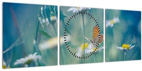 Tablou - Fluture pe margaretă (cu ceas) (90x30 cm)