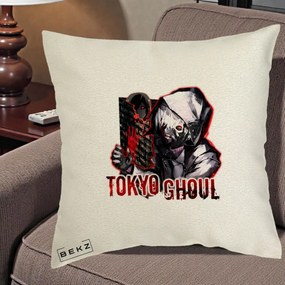 Perna Personalizata Tokyo Ghoul Ken Kaneki Anime, 40x40 cm, Ecru, Husa Detasabila, Perna Inclusa, BEKZ®