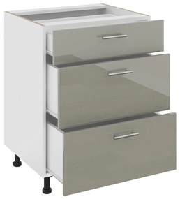 Corp Baza Karo, 3 Sertare, Gri Lucios/Alb, MDF, 60 x 50 x 80 cm
