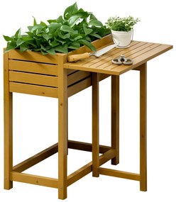 Outsunny Pat de legume cu masa de lucru pliabila, lemn masiv lacuit, captuseala interioara din material netesut, 64cm x 63cm x 74.5cm | Aosom Romania