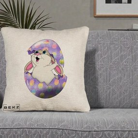 Perna Decorativa Iepuras din Ou de Pasti, 40x40 cm, Bej Canapea, Husa Detasabila, Perna Inclusa, BEKZ®