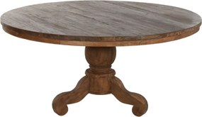 Masă dining rotundă din lemn de tec reciclat, natur, 6–8 locuri, cu picior central pe trei volute, 78 x 160 cm, „Komodo”
