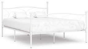 Cadru de pat cu baza din sipci, alb, 200 x 200 cm, metal Alb, 200 x 200 cm
