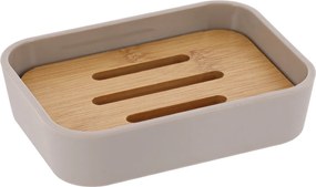 Săpunieră bej cu elemente din bambus CALMA, 8,8 x 12 cm