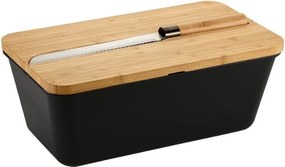 Cutie pentru paine cu taietor si cutit 3-in-1 Kesper 58481, bambus, negru