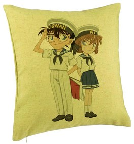 Perna Decorativa cu Detective Conan 2, 40x40 cm, Verde, Husa Detasabila, Burduf