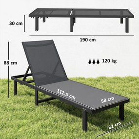Outsunny Șezlong de grădină cu roți reglabil în 4 poziții și Textilene 530g/m² Gri Închis | Aosom Romania