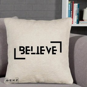 Perna Decorativa Believe Minimalist, 40x40 cm, Bej Canapea, Husa Detasabila, Perna Inclusa, BEKZ®