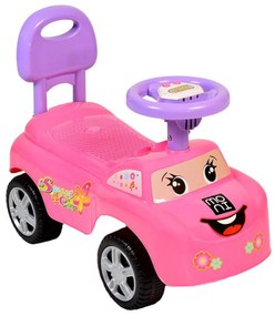 Masinuta cu Functie de Trotineta Fara Pedale Pentru Copii NOVOKIDS™ DREAM CAR, Maxim 25 Kg, Cu Sunete, Spatar de Protectie si Volan, ROZ