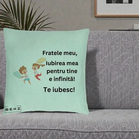 Cadou pentru Frate - Perna Personalizata Fratele Meu Te Iubesc Copii Batalie Perne, 40x40 cm, Verde Menta, Husa Detasabila, Perna Inclusa, BEKZ®