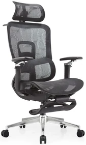 SYBERGO HUMAN PRO Scaun ergonomic, suport lombar, sezut translatie, cotiere 3D, suport picioare, Full Mesh, Negru