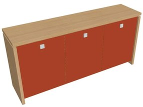 Dulap mic Verno 188 x 46 x 90 cm, uși de sticlă, stejar deschis / portocaliu
