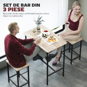 HOMCOM Set Mobilier Bar 3 Piese cu Masă de Bucătărie și 2 Scaune de Bar, Negru și Lemn | Aosom Romania