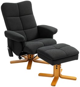 HOMCOM Fotoliu de Masaj cu Functie de Intindere si Taburet, Inclinare 145°, Poliester, 80 x 86 x 99 cm, Negru | Aosom Romania