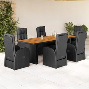 3277629 vidaXL Set mobilier de grădină cu perne, 7 piese, negru, poliratan