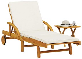 3206362 vidaXL Șezlong cu pernă și masă, lemn masiv de acacia