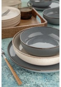 Set de masă 16 piese, porțelan, gri/bej