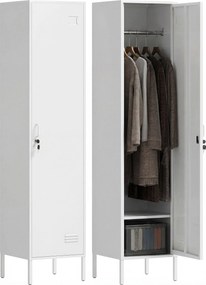 HOMCOM Dulap Metalic Slim cu Ușă Blocabilă și Suport pentru Etichete, Dulap Multi-Funcțional cu Bară pentru Haine, Rafturi, pentru Casă sau Birou, 40x40x179 cm, Alb | Aosom Romania