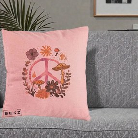 Perna Decorativa Peace Ciuperci Boho, 40x40 cm, Roz, Husa Detasabila, Perna Inclusa, BEKZ®