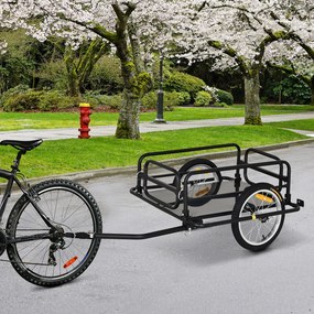 HOMCOM Cărucior pentru Bicicletă cu Pereți Pliabili și Detașabili, Remorcă pentru Bicicletă din Oțel și PE, 139x71.5x49 cm, Negru | Aosom Romania