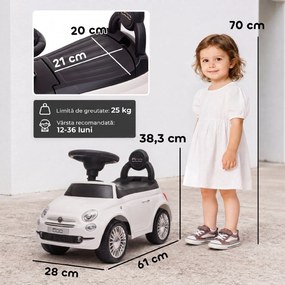 AIYAPLAY Mașinuță de Împins pentru Copii cu Licență Fiat, Muzică, Claxon, Anti-Răsturnare și PP, Alb | Aosom Romania