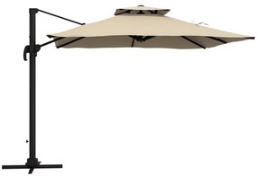 Outsunny Umbrelă de Soare cu Braț Înclinat în 6 Poziții cu Acoperiș pe 2 Niveluri, Umbrelă de Grădină din aluminiu și poliester, 294x294 cm, kaki | Aosom Romania