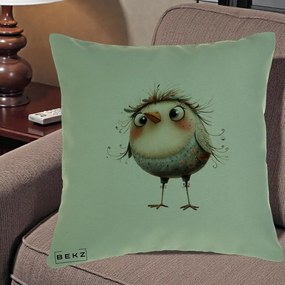 Perna Decorativa Pasare cu Penaj Zbarlit si Gene, 40x40 cm, Verde, Husa Detasabila, Perna Inclusa, BEKZ®