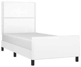 Cadru de pat cu tablie, alb, 100x200 cm, piele ecologica Alb, 100 x 200 cm, Culoare unica si cuie de tapiterie