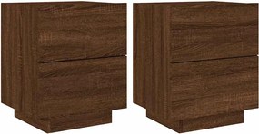 vidaXL Noptiere cu lumini LED, 2 buc., stejar maro, lemn prelucrat