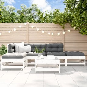 3185900 vidaXL Set mobilier relaxare grădină&perne 6 piese alb lemn masiv pin