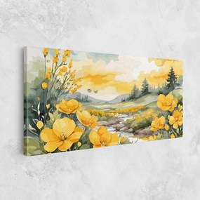 Tablou Canvas, 40x80cm, Dormitor si Living, Flori, Flori in natura, Vector_nature_landscape_with_beautiful_yellow_flowers_watercolor