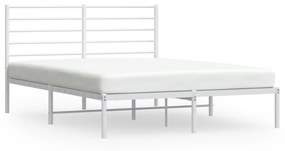 352370 vidaXL Cadru de pat metalic cu tăblie, alb, 150x200 cm