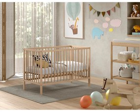 Pătuț în culoare naturală din lemn masiv de pin 60x120 cm DINO – Vipack