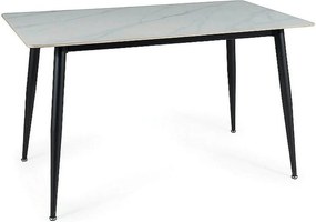 Masa RION, alb cu efect de marmura/negru mat, ceramica/metal, 130x70x7